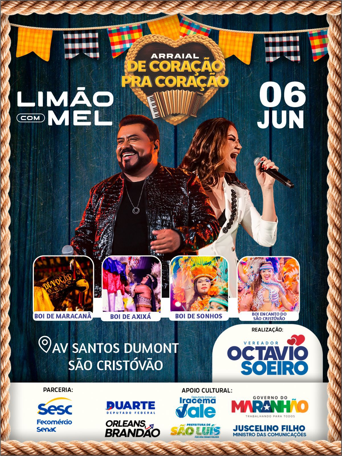 Banda Limão com Mel se apresenta no Arraial do vereador Octavio Soeiro nesta quinta-feira (06)