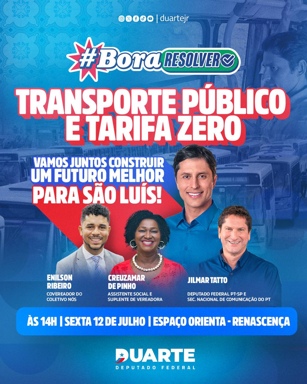 Duarte debate Transporte Público e Tarifa Zero em mais uma edição do projeto “Bora Resolver”