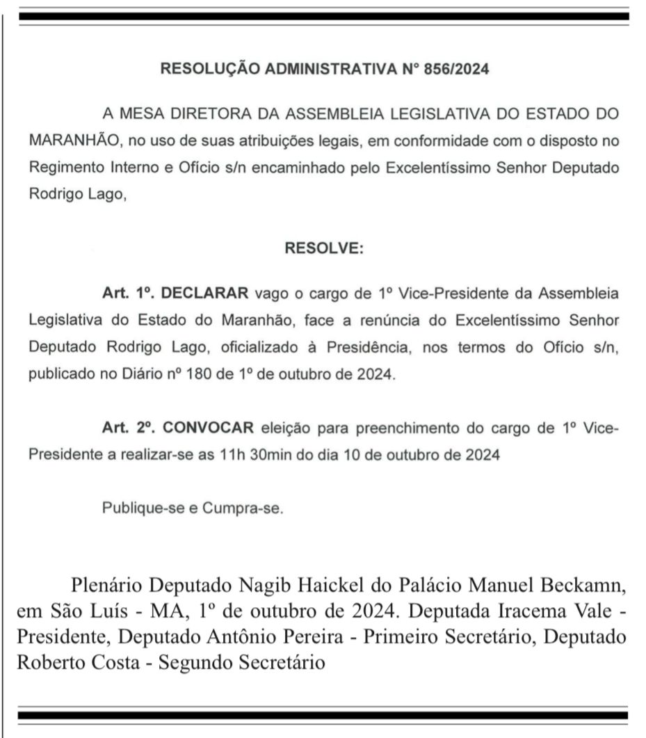 Assembleia realizará eleição interna para 1º vice-presidente dia 10