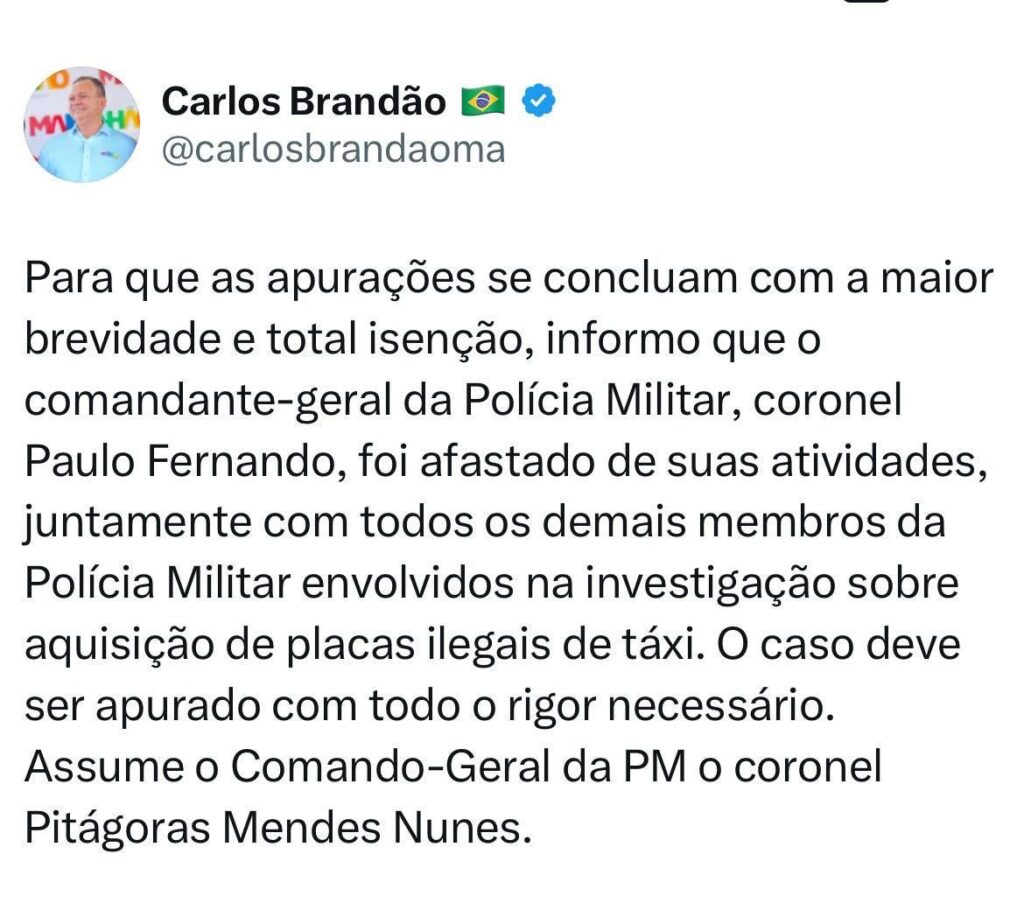 Comandante-Geral da PM do Maranhão é afastado após denúncia do Fantástico